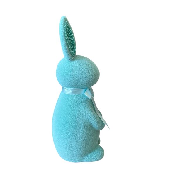 SPRING GATHERINGS 15in Aqua Flocked Bunny With Faux Pearl Ears & Ribbon New - Picture 6 of 15